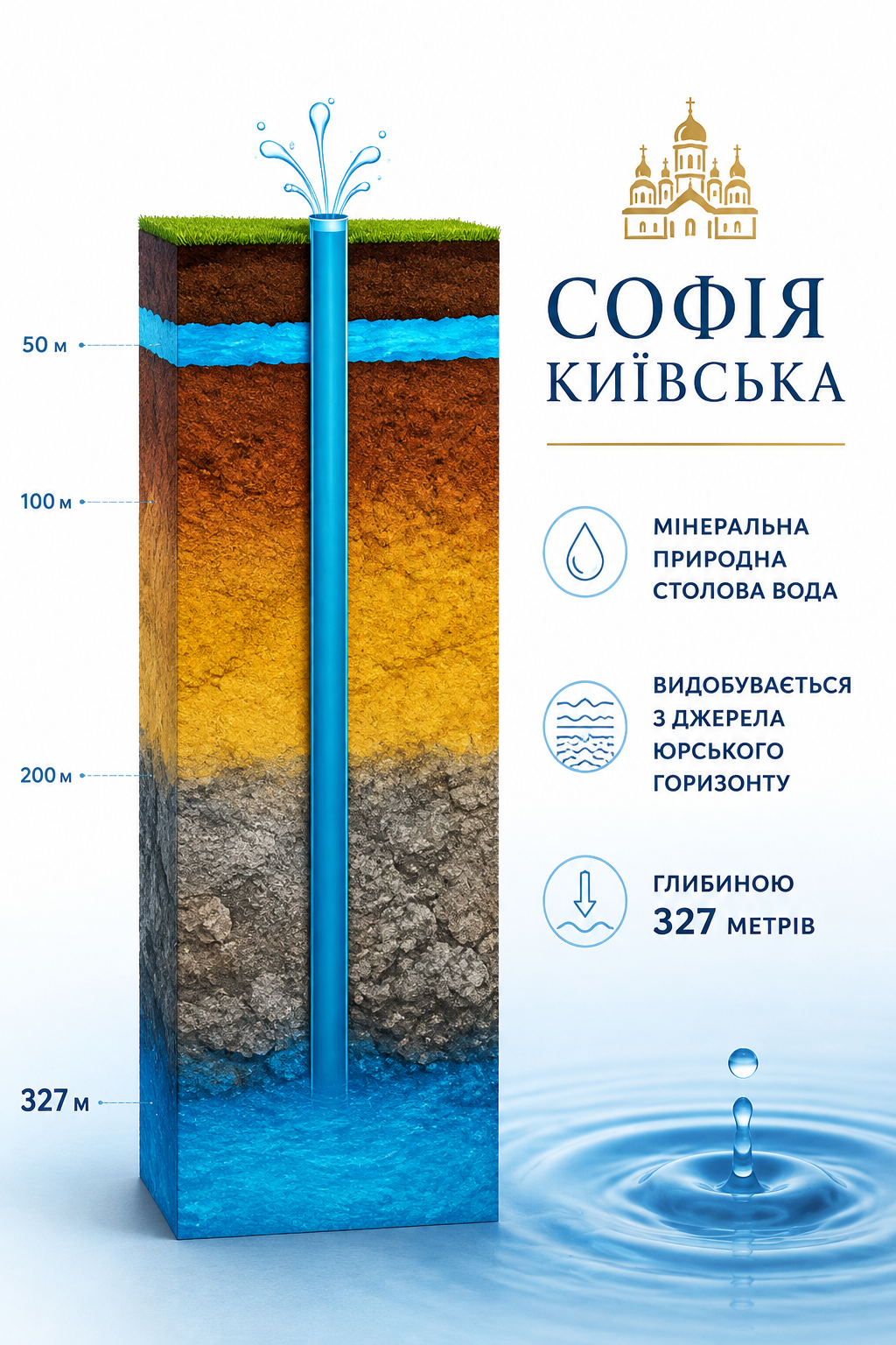 Інфографіка: артезіанська свердловина «Софія Київська» глибиною 327 метрів
